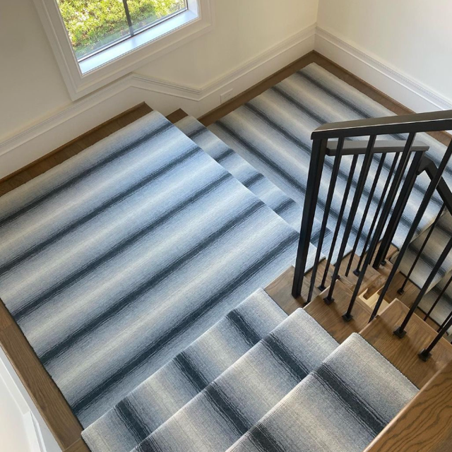blue and white striped stair runner